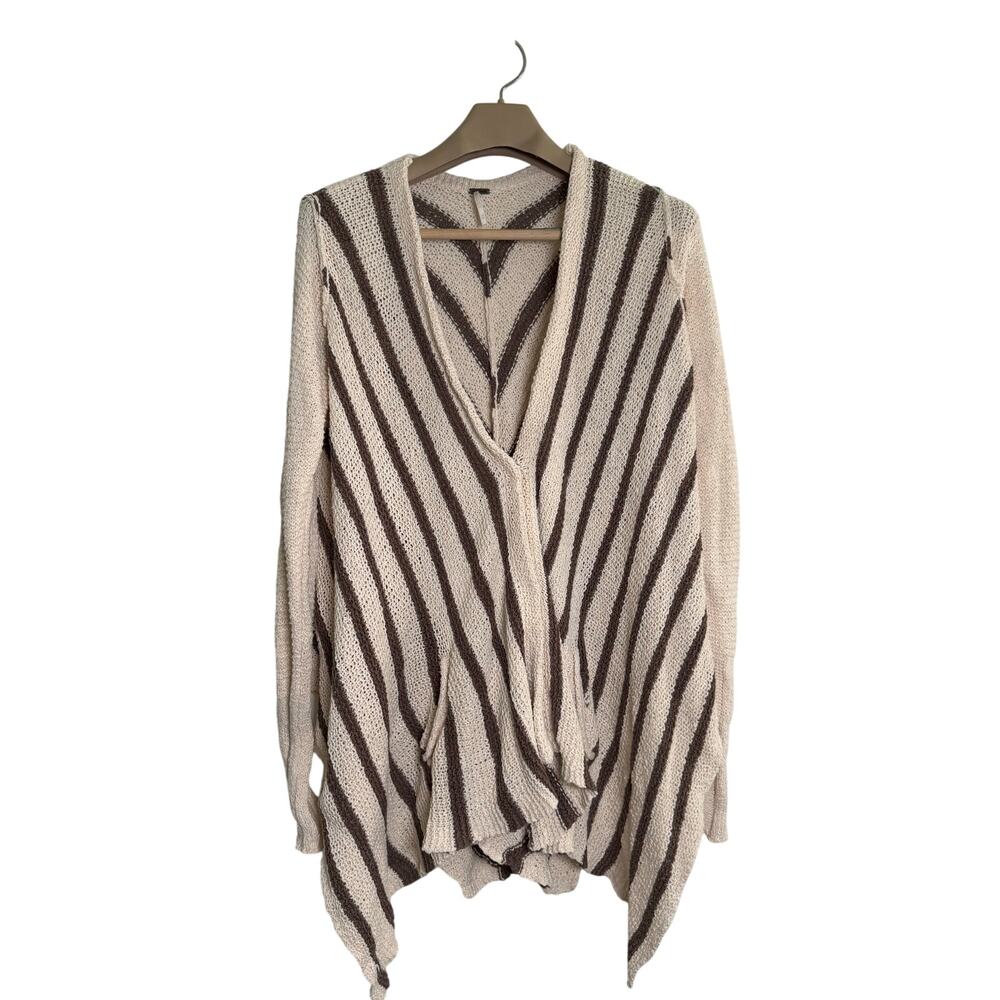 Free People Circle Back Cardigan Oversized Striped Brown Tan Size MEDIUM Pockets